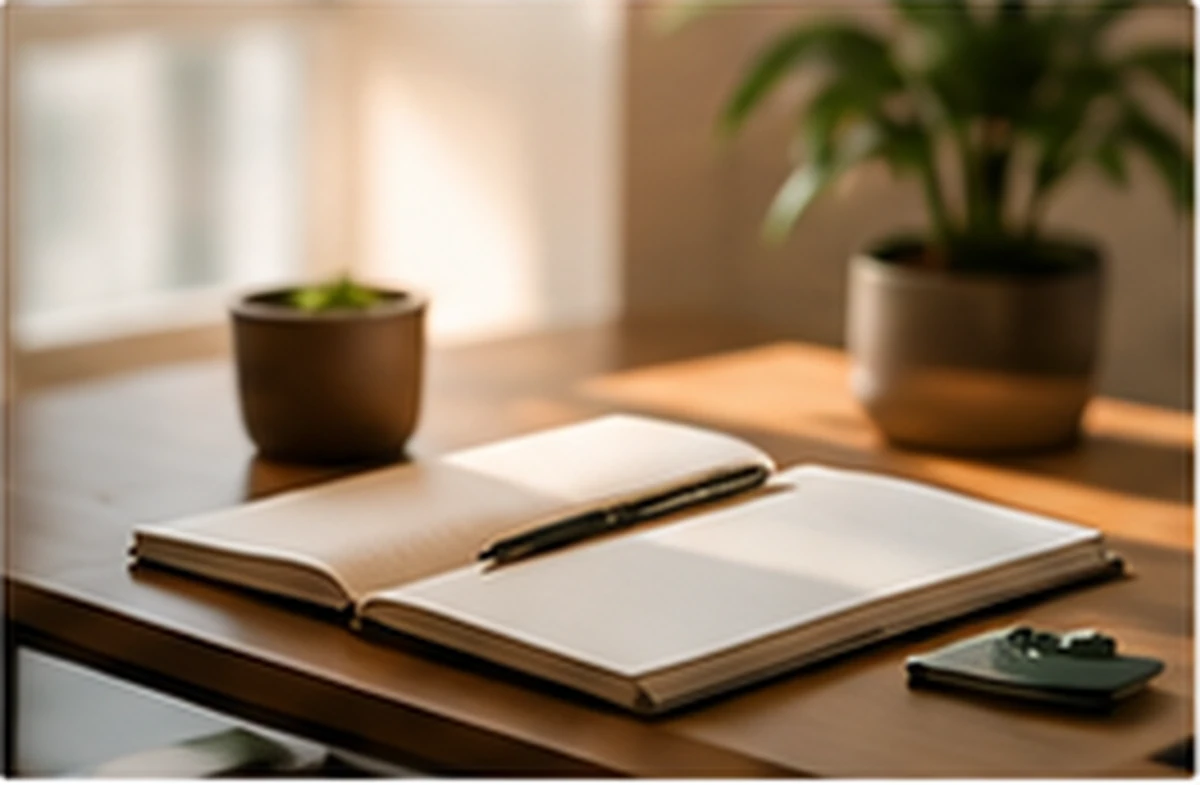 Carnet ouvert et stylo sur une table